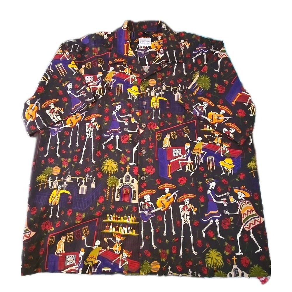 David Carey Shirt Fiesta Mens 3XL Hawaiian Day of the Dead Skeleton Mariachi AOP